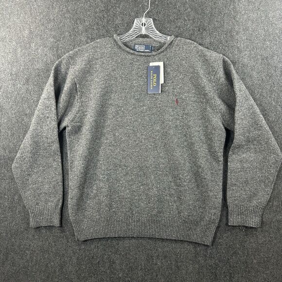 Polo Ralph Lauren Sweater Men's Medium Charcoal Gray 100% Lambswool Crew Neck - Picture 1 of 9